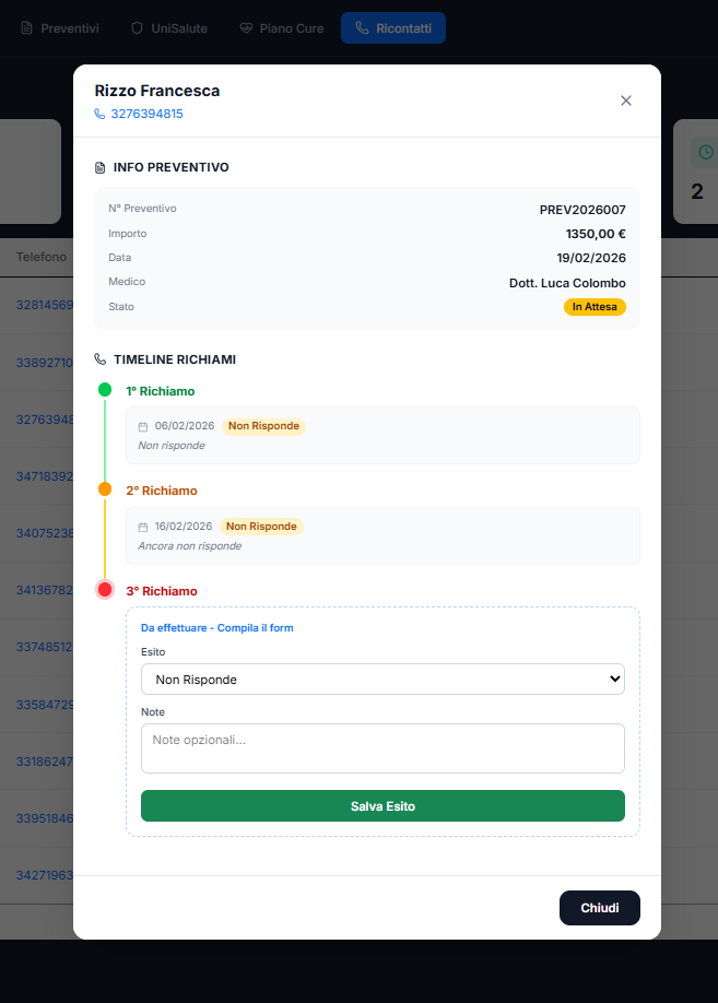 Modale timeline richiami con 3 livelli
